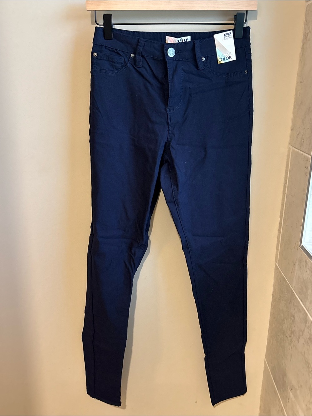 YMI Women's Mid-Rise Skinny Pants in Navy Blue